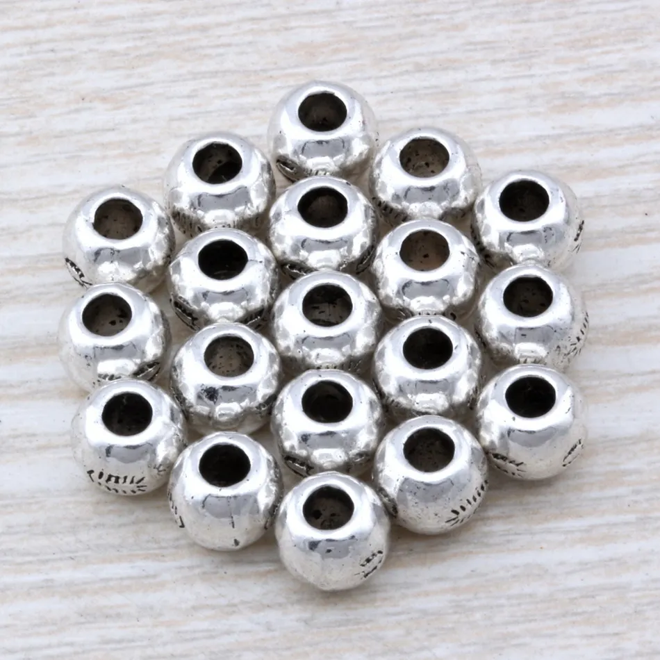 MIC 200 SZTUK Antique Srebrny Stop Cynkowy Bali Style Okrągły Spacer Koralik 7x6mm DIY Jewelry D18