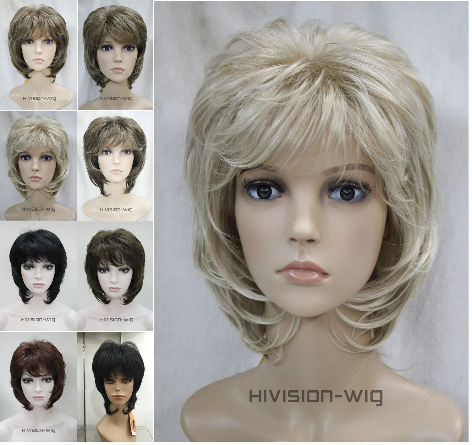 送料無料美しい魅力的な熱い新しい8色短い巻き毛女性女性の髪毎日のかつらの自然なウィッグ＃L-1943a