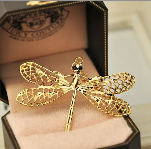 Fashion delicate hollowed dragonfly necklace realy gold plated pendant necklace wholesale