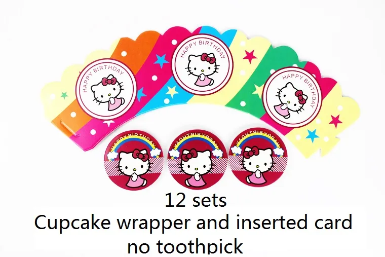 12 zestawów Girls Party Favors Cartoon Cupcake Wrapper Wstawione Karty Dekoracji Urodziny Party Uchwyty Puchar Ciasto Pieczenia Materiały