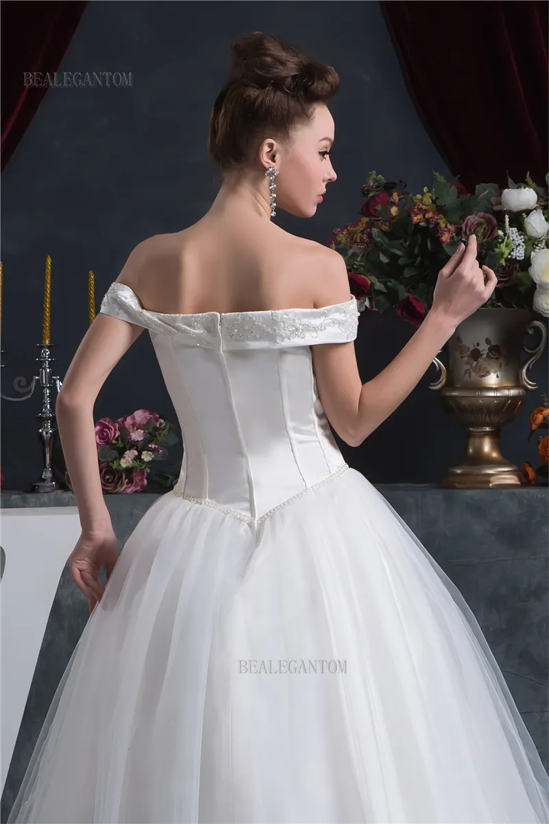 2017 nouvelles robes de mariée robe de bal avec appliques en satin organza perles fleurs pas cher plus la taille robes de mariée BM53