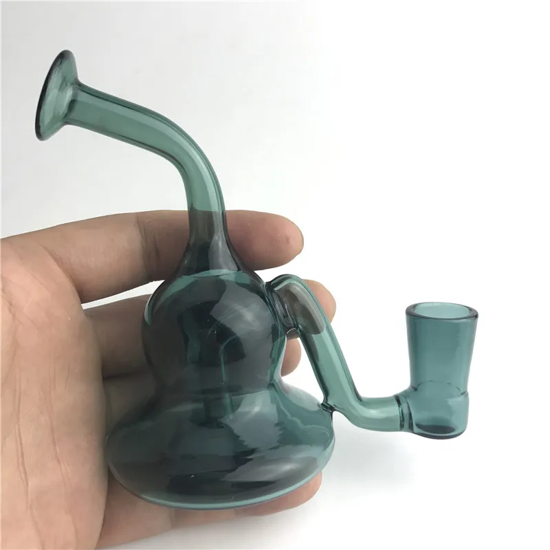 NIEUWE 14.4mm Kleurrijke Recycler Olie Rigs Glasbongs Waterleidingen 4,5 inch Donkergroen Mini Hand Bong Olie Rig om te roken