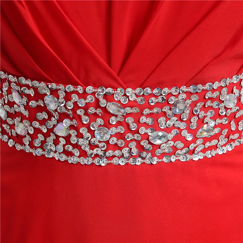 Crystal Jewel Red Prom Dresses Chiffon Evening Gowns With Side Slit And ...