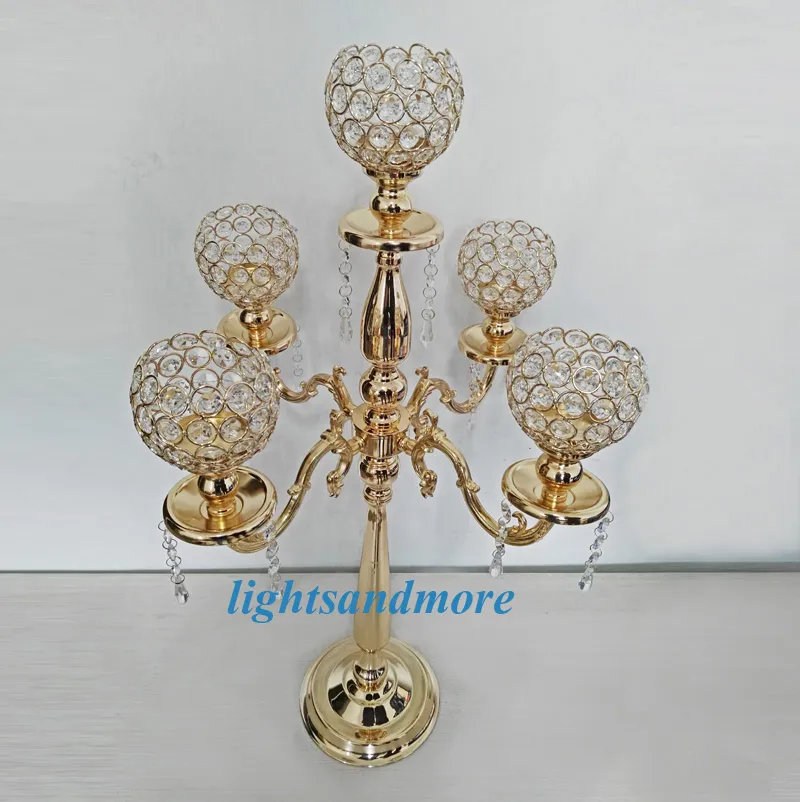 couleur argent doré 5 bras table de candélabres en cristal pour la décoration des chandeliers centres de table bougeoir maison décoration fête de mariage