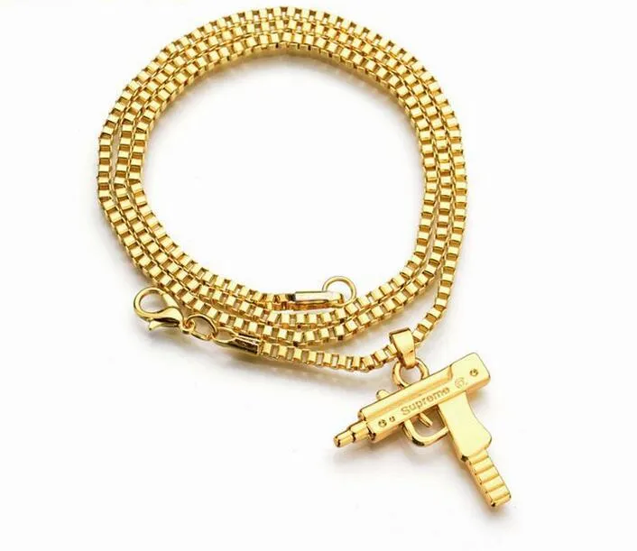 New Uzi Gold Chain Hip Hop Long Pendant Necklace Men Women Fashion Brand Gun Shape Pistol Pendant Maxi Necklace HIPHOP Jewelry