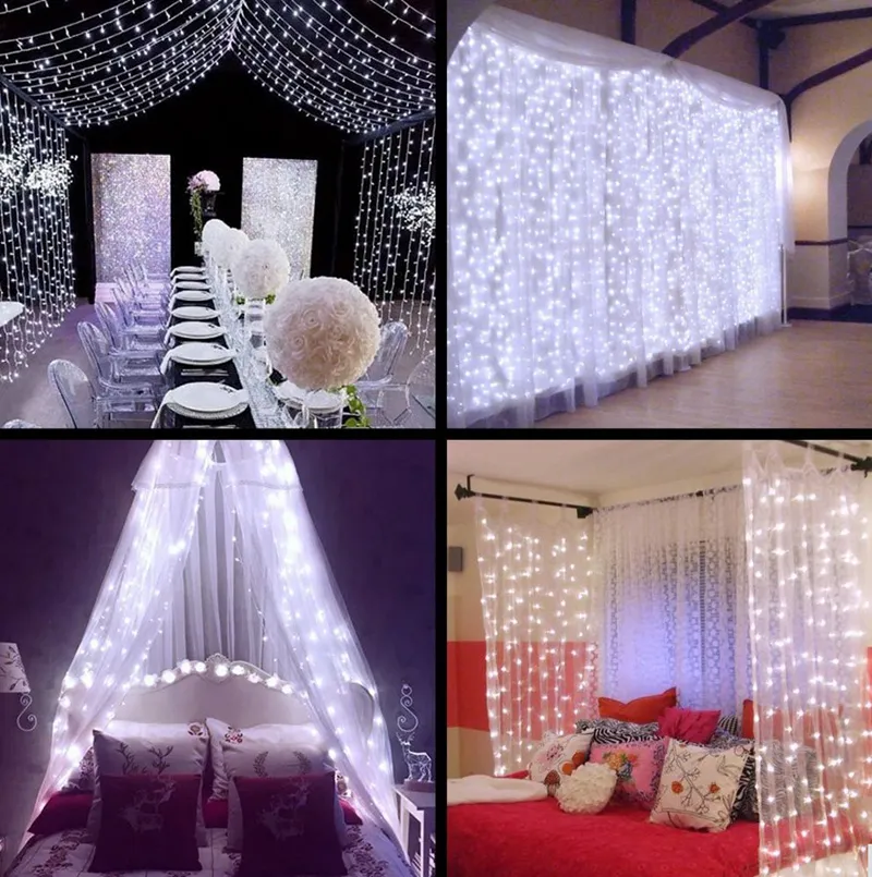 Zasłony światła Światła Bożego Narodzenia 10 * 3m 10 * 4 M 10 * 5 M LED Twinkle Oświetlenie Xmas String Fairy Wedding Curtain Tło Party Boże Narodzenie Paski