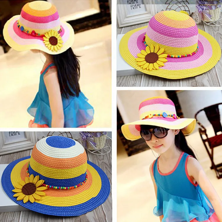 chapeau de paille enfants chapeaux de paille pour dames filles chapeaux, chapeau de seau été plage chapeaux de soleil avec fleur, chapeau avec arc
