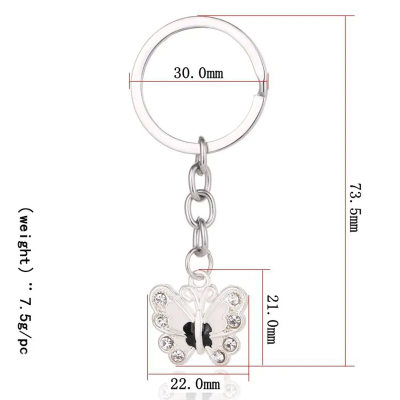Butterfly Keychain Key Rings Crystal Alloy Vintage DIY Bag Phone Penant Accessories Jewelry Gift Keyrings