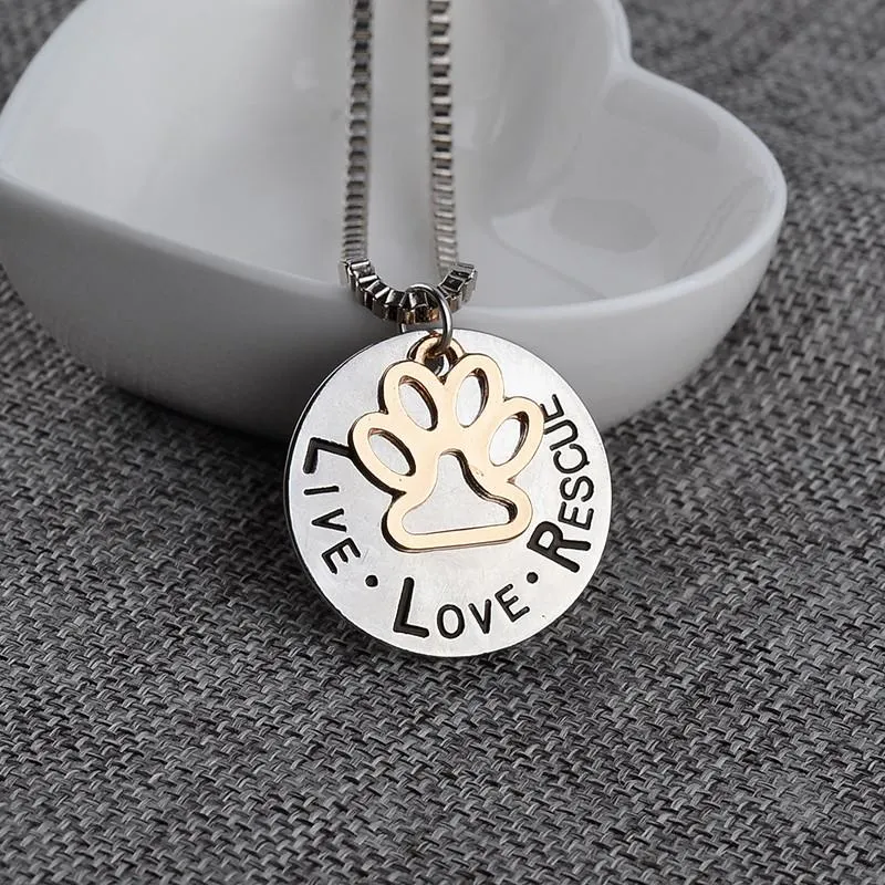 Pendant Necklaces Sunshine Live Love Rescue letter Love Word dog lover necklace Cat Dog Paw Print Pendant Necklace Mother's Day new fashion new jewelry