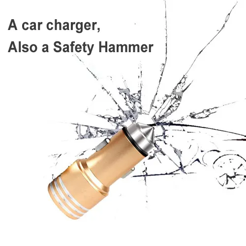 5 V 2A + 1A Metal Safety Hammer Bullet Travel Charger Dual USB-poorten Car Adapter voor Samsung Galaxy S6 S7 voor iPhone 7 6 5