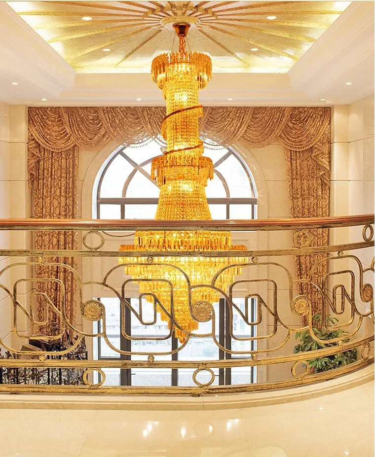 LED Lustres Modernes Lustre En Cristal D'or Américain Luminaire De Luxe Maison Intérieur Salon Foyer Escalier Longue Spirale Pendentif Lampes Grande Lumière Suspendue