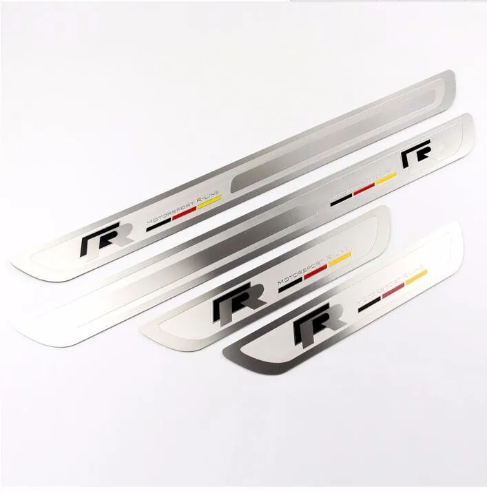 R Style thin stainless steel welcome pedal door sill strip for VW Volkswagen Magotan Bora Sagitar CC Golf Car Accessories230L