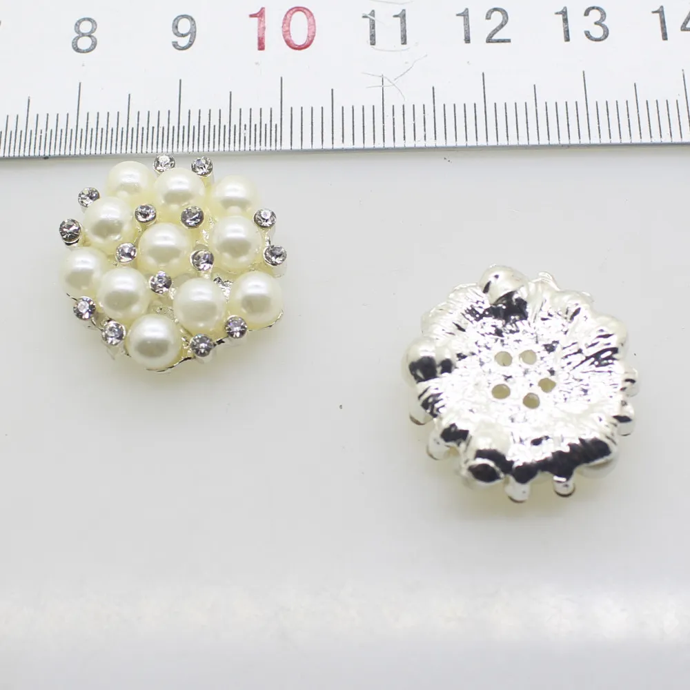 Boutons de perles en strass ronds de 22mm, 50 pièces, décoration de mariage, boucles à faire soi-même, accessoire argent doré 296S