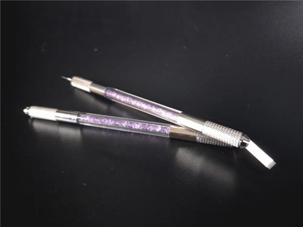 5 stks Wenkbrauw Microblading Pen Make-up Handleiding 3D Eye EyeBrow Tattoo Crystal Acryl Handvat Tattoo Pen Paarse Kleur