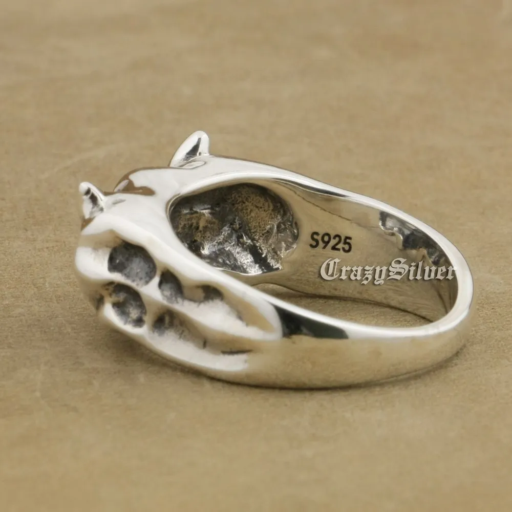 Brand LINSION 925 Sterling Silver Skull Ring Mens Biker Punk Ring TA14 US Size 7~14
