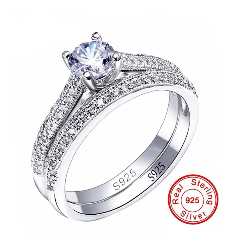 Sista CZ Diamant Engagement Ringar Set 925 Sterling Silver Ringar för Kvinnor Band Bröllopsringar Löfte Ring Bridal Smycken