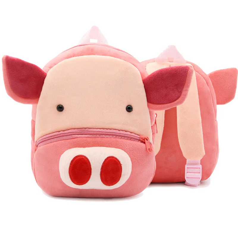 Cartoon Plush Backpacks Cute Zoo Animals Panda Pink Pig 12 Designs Kindergarten School Bags Green For Boy Pink For Girl 2 3 4T