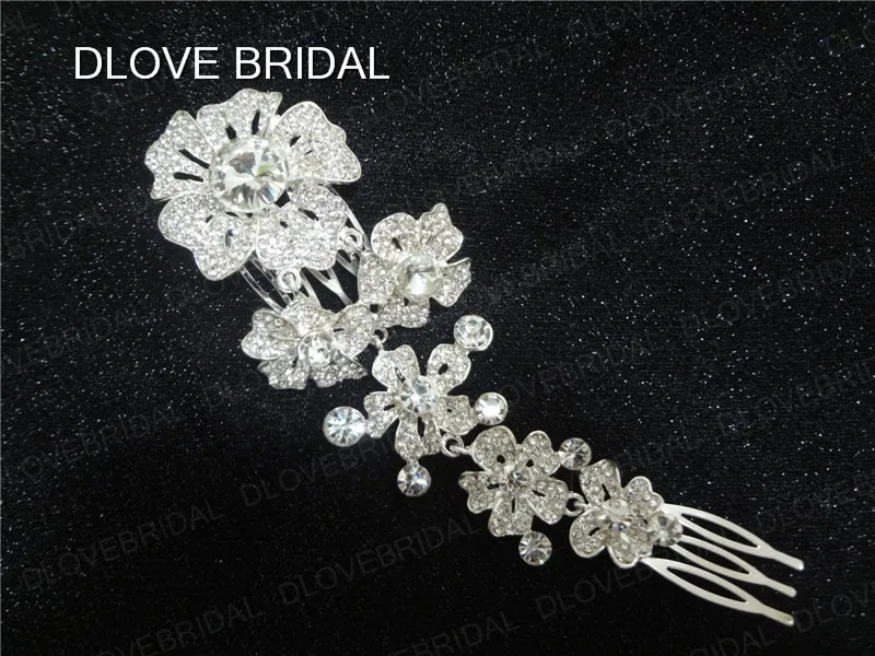 Ücretsiz Kargo Kristal Düğün Gelin Takı Gerçek Fotoğraf Ucuz Fiyat Yüksek Kalite Kristal Çiçek Saç Metal Süsler Doku Tarak