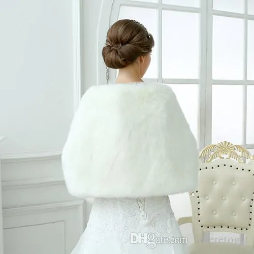 Wedding Bolero Jacket White Black Bridal Wraps Elegant Boleros Shrugs Regular Faux Fur Stole Capes Shawl with Peals2755692