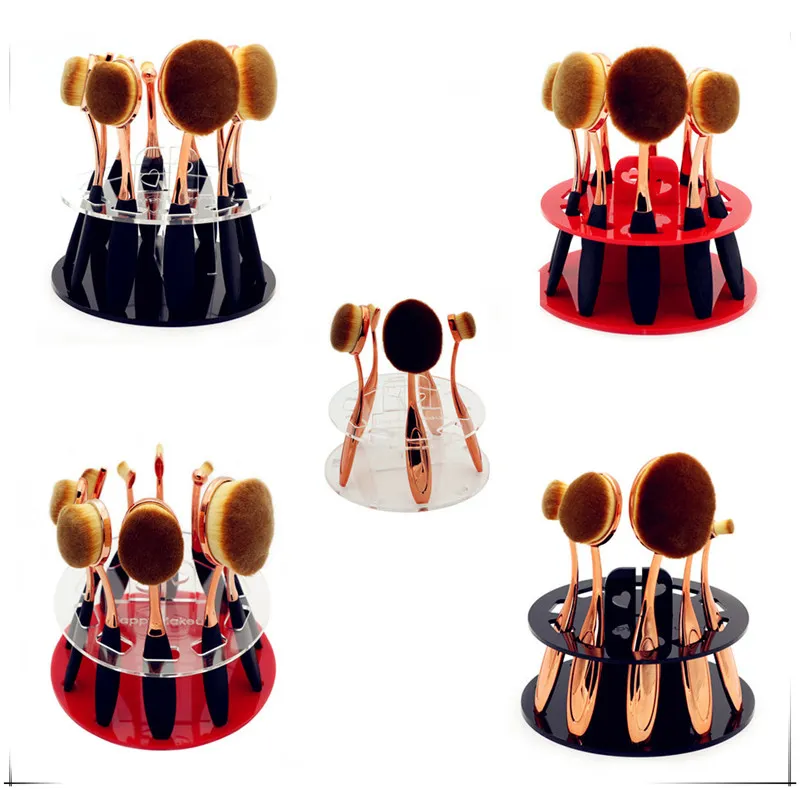 10pcs Toothbrush Oval Makeup Brushes Display Holder Stand Storage Organizer Brush Drying Rack Round Acrylic Cosmetic Tools