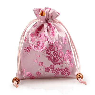 Körsbärsblomningar Små Silk Satin Väskor Dragkropp Smycken Presentförpackning Påse Candy Tea Makeup Tools Myntförvaring Ficka med fodrad