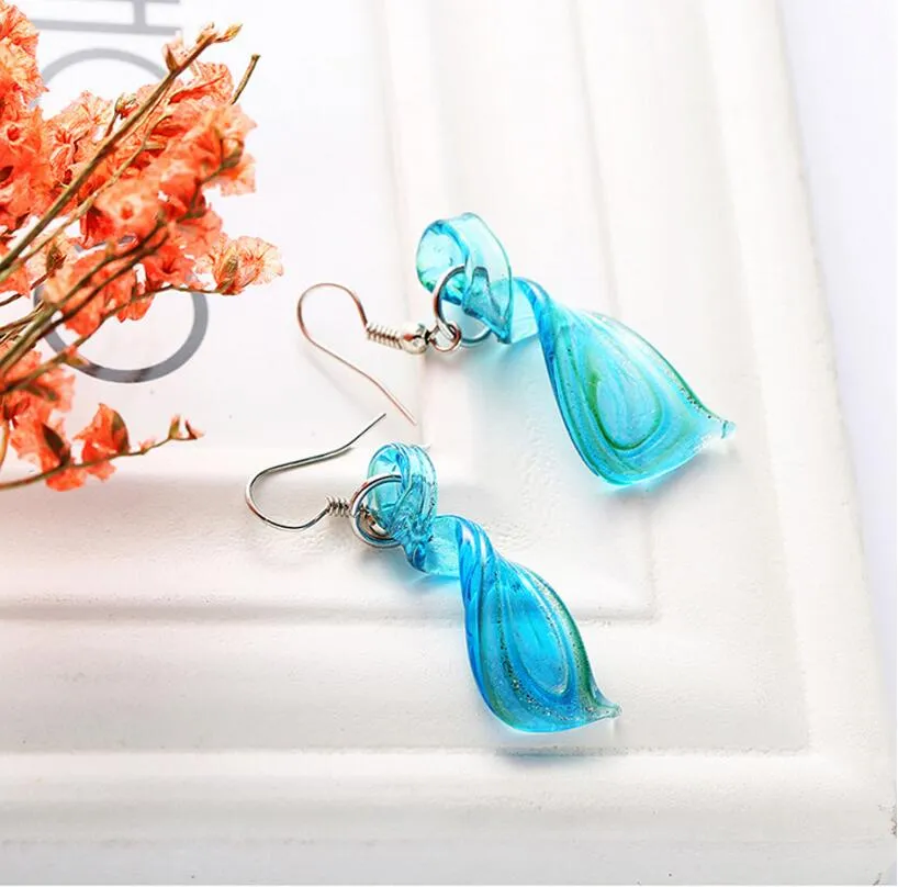 Streamer Glitter Murano Lampwork Ciondoli in vetro veneziano soffiato Collane e orecchini Parure di gioielli Gioielli di moda fatti a mano