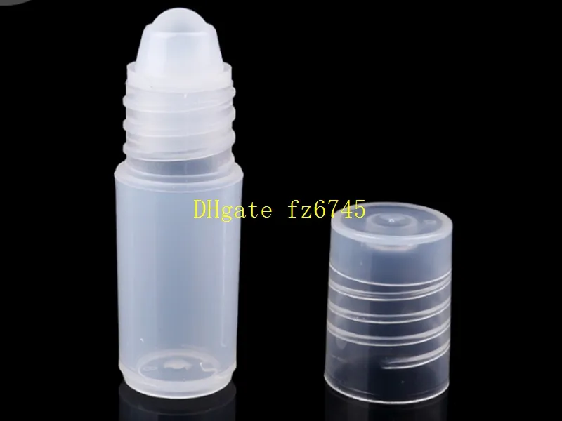 500 stks / partij 3 ml plastic rol op fles voor essentiële oliën in hervulbare flessen PP parfum pakket monster flacon tube