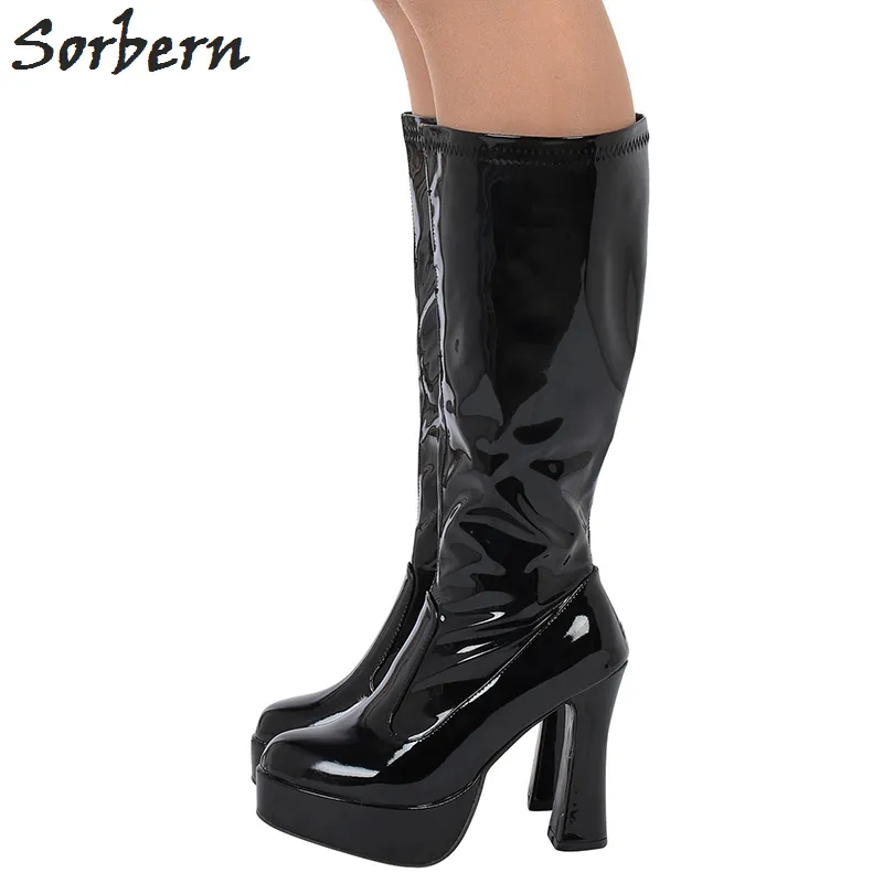 Sorbern الأزياء والأحذية النساء funtasma exotica2000 4 مكتنزة كعب منصة جوجو التمهيد الركبة عالية التمهيد مثير الأحذية الجلدية النمط الغربي