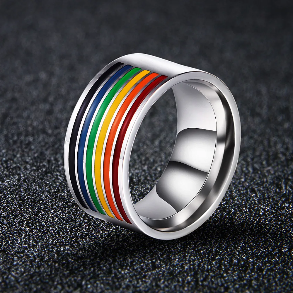 New Stainless steel Gay Rings rainbow color Homosexual pride High quality Titanium steel Ring For Men Women Fashion Jewelry in Bulk