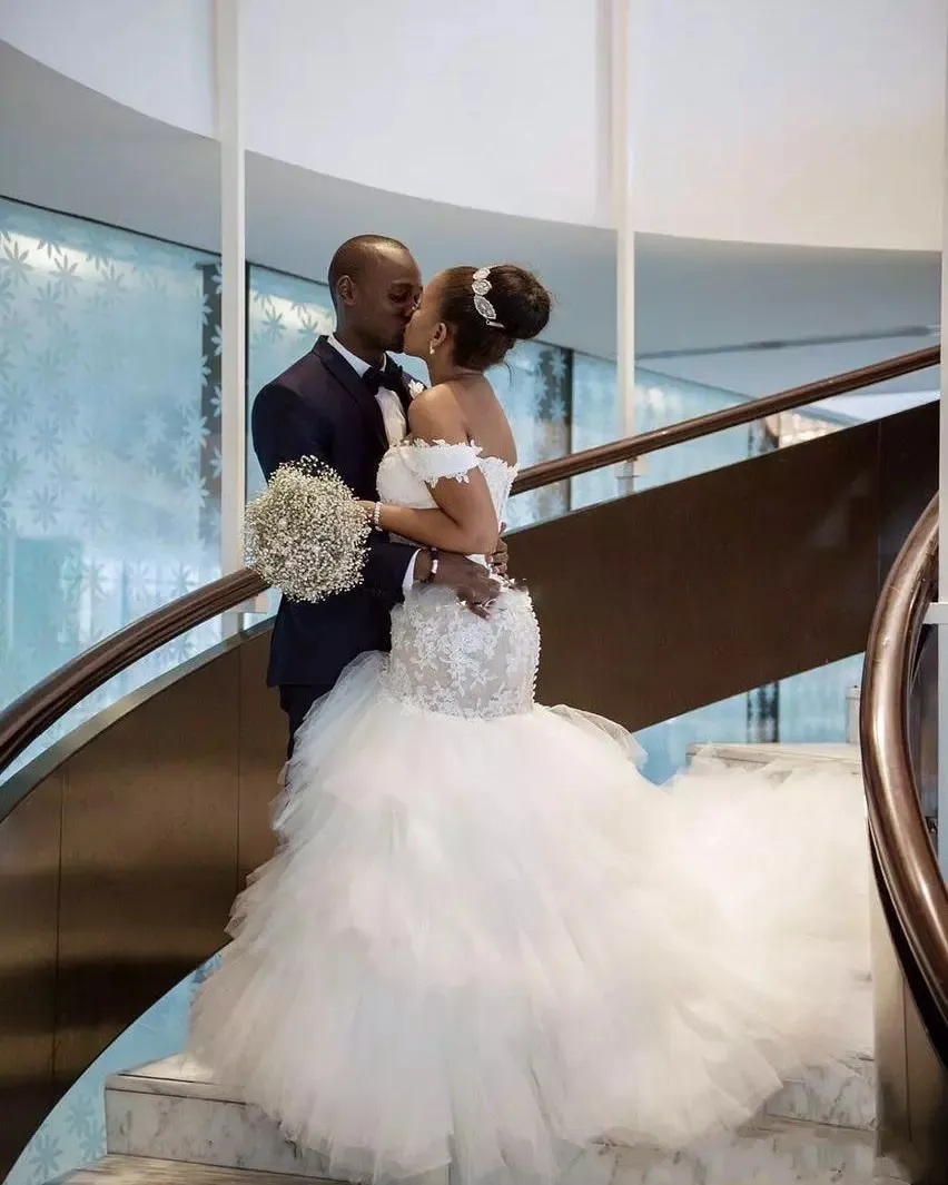 Custom Made African Mermaid African Wedding Dress With Lace Appliques Off Shoulder Design And Tiered Tulle 2018 Collection From Sunnybridals 144.55 DHgate.Com
