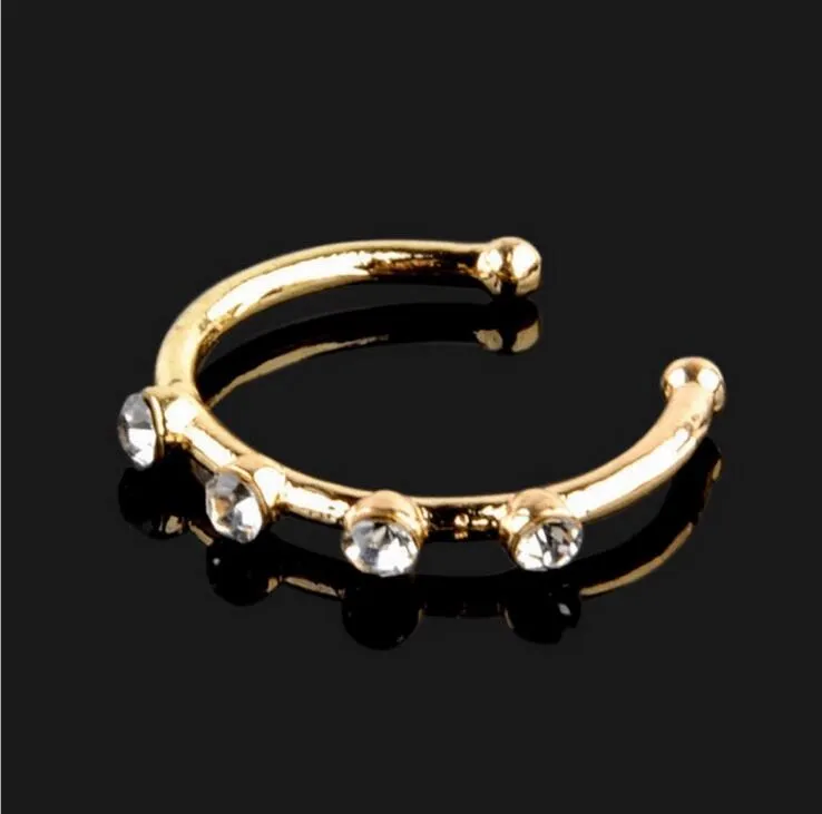 Gold Silver Stainless steel Crystal Rhinestone Nose Ring Nostril Hoop Nose Body Piercing Jewelry1657105