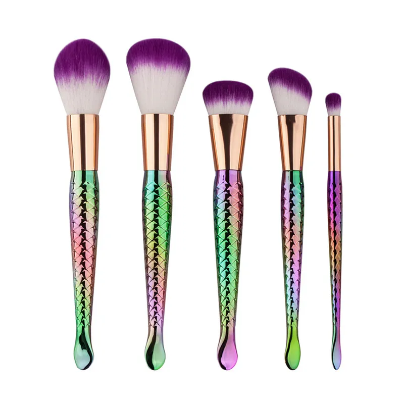 Macio Sereia Maquiagem Jogo de Escova 5 pcs Melhor Mistura Escova Fundação Pó Rosto Escovas Fundação Eyeshadow Rosto Escova Kit DHL grátis