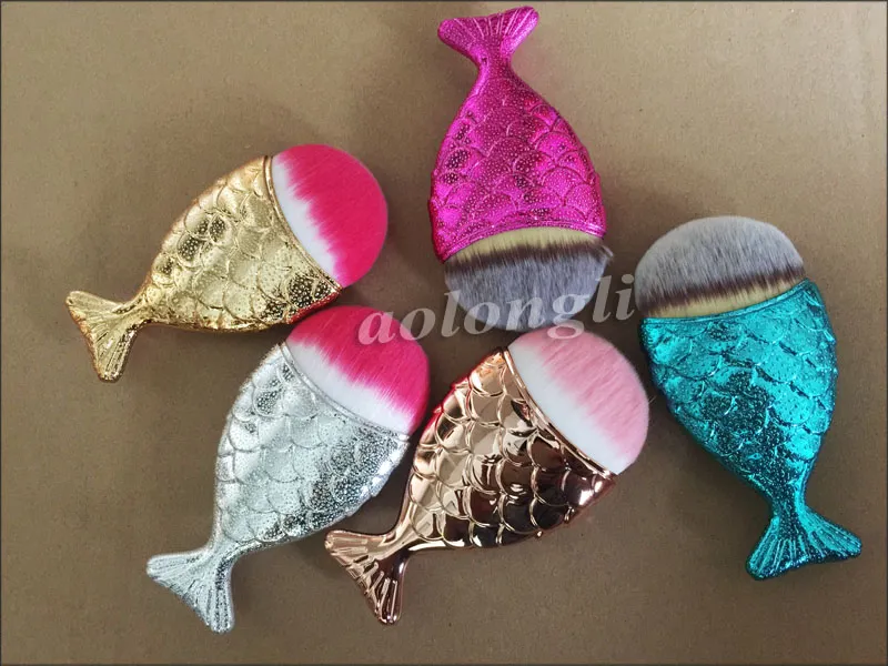 Nueva brocha de maquillaje de sirena, escamas de pescado para contorno de polvo, brocha de base Mermaidsalon, brochas faciales para cosméticos de belleza, es