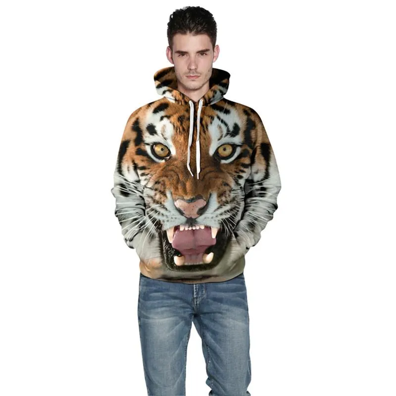 2017 Nuovi Amanti Casual Felpe Con Cappuccio Felpe Pullover Manica Lunga Stampa 3D Tiger Lion Maglione Autunno Inverno Abbigliamento Allentato Spedizione Gratuita