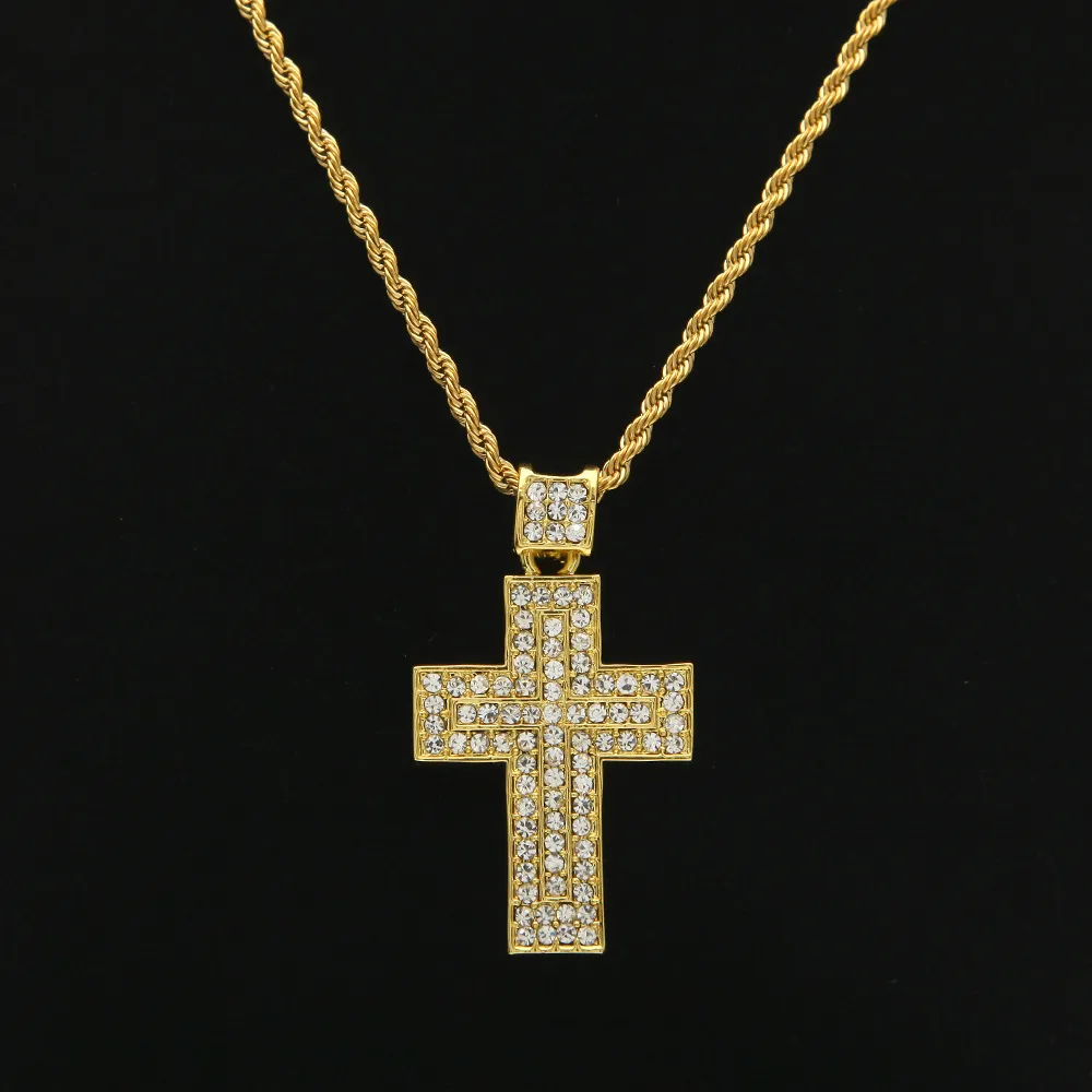 Mens Hip Hop Jewelry 18K Gold Silver Plated Cross Pendant Necklace ...