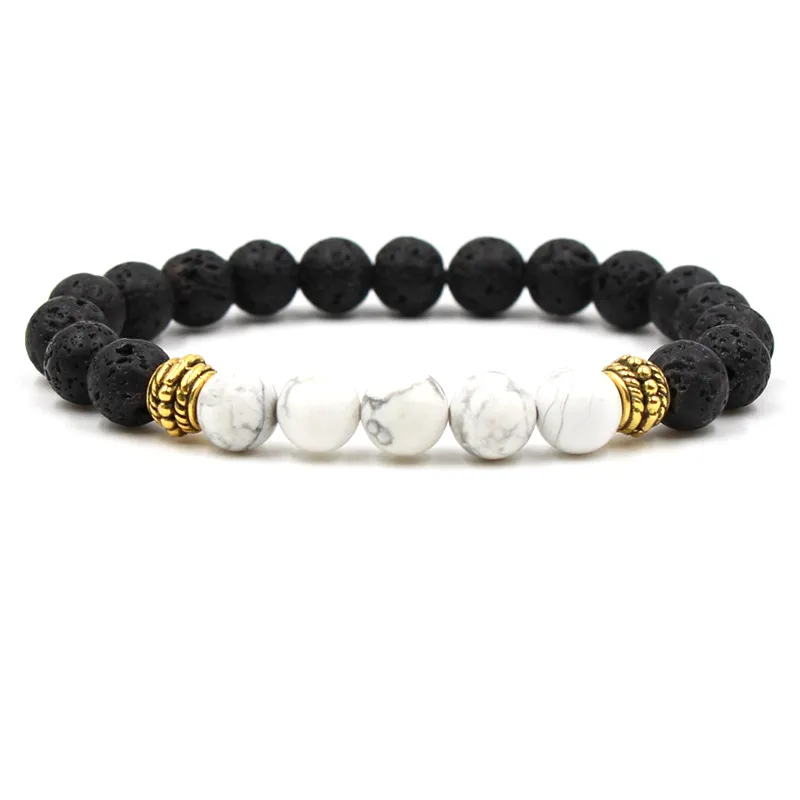 Natural Tiger Eye Black Lava Stone Beads Bracelet Charms Essential Oil Diffuser Weathering Agate Stones Elastic Bracelet