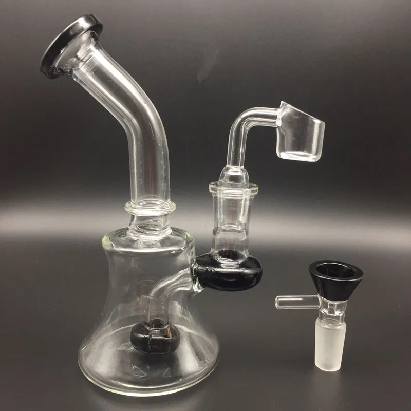 mini Glass Bongs With Free 4mm Quartz Banger Nail and Glass Bowls 6 inch Female 14mm Joint Beaker bong Oil Rigs