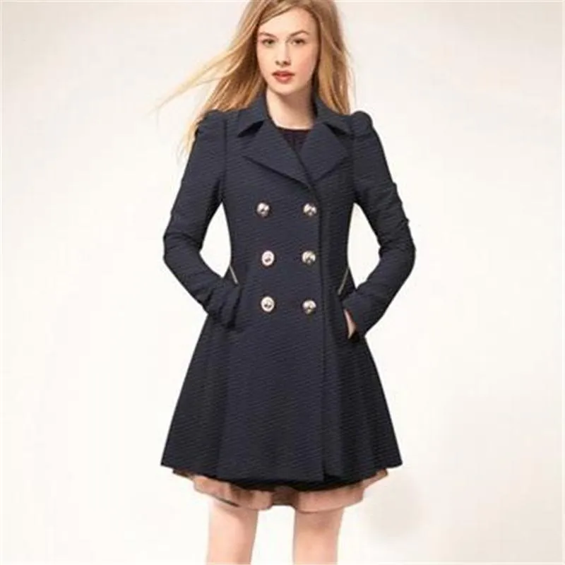 Kvinnor Coats Winter Trench Coat Fashion Solid Overcoat Now-down Collar Slim Ytterkläder Knapp Svart Navy Beige Kläder