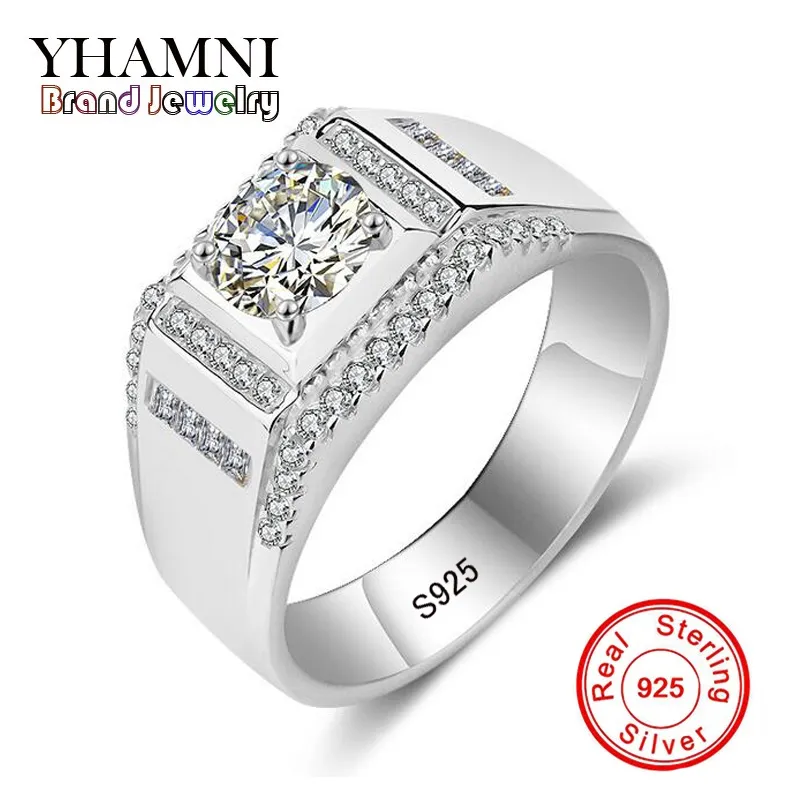 YHAMNI 100% Solid 925 Sterling Silver Ring 1 Carat Diamond Engagement Rings For Men Wedding Ring Charm Jewelry MJZ015