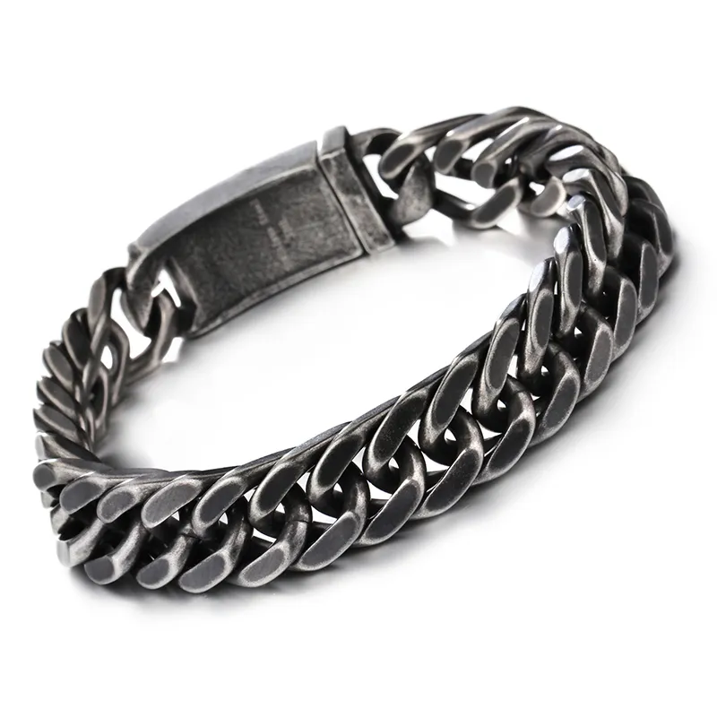 Męskie Niesamowite Czarne 316L Frosted Stainless Steel 12.5mm / 15mm Vintage Double Link Curb Cuban Chain Bransoletka 8.5 ''