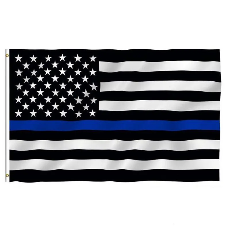 Amerikan ABD ABD bayrakları mavi çizgi 90x150 cm 3 ile 5 ayak ince kırmızı çizgi siyah beyaz ve mavi ile pirinç grommets