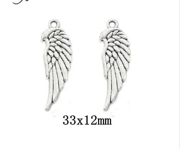 200pcs Tibetan Silver Plated double sided Angel Wings Charms Pendants for Jewelry Making DIY Craft 33*12mm