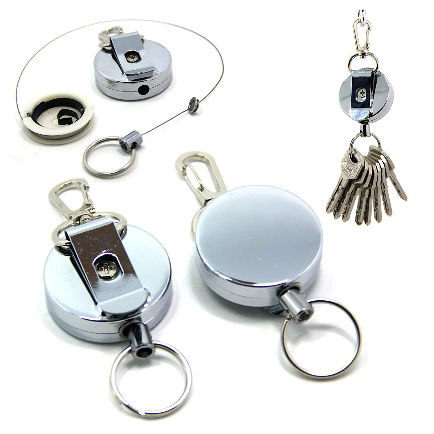 Key Portable Metal Retractable KeyChain Keys Reel Badge Holder W/Belt Clip with Stainless Cable B109Q