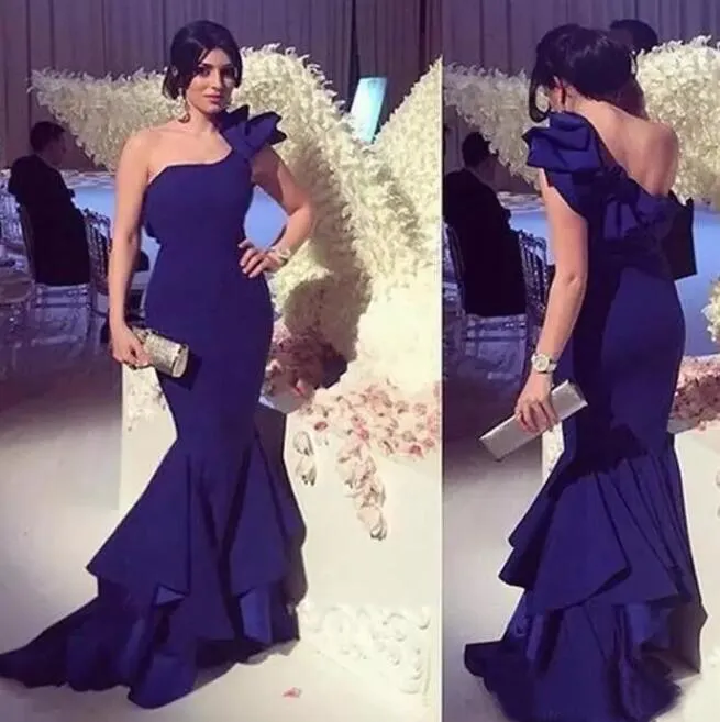 Chic 2019 Royal Purple Chiffon Mermaid Dresses Evening Wear One Shoulder Tiered Long Formal Afton Party Gowns Custom Made Kina EN80810