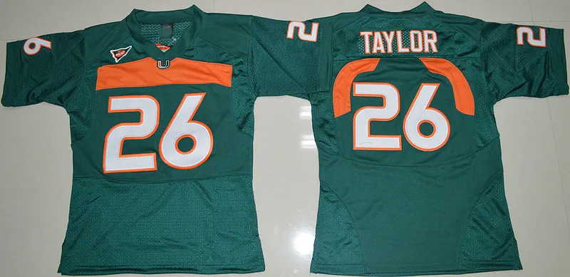 Vintage Miami Hurricanes College Football Jerseys Green 26 Sean Taylor 52 Ray Lewis R. Lewis 20 Ed Reed University قمصان برتقالي أبيض S-XXXL