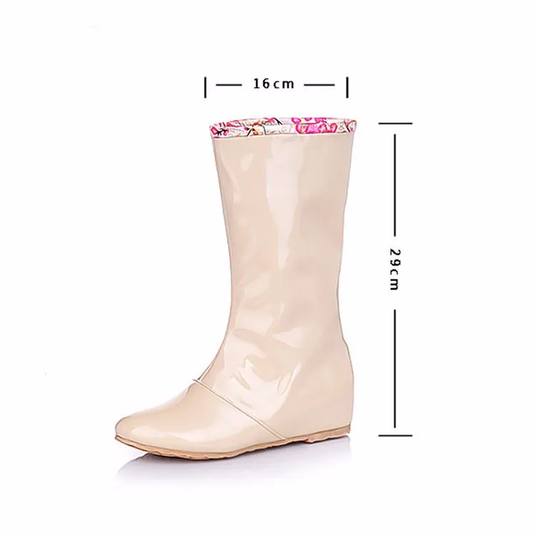 Women Fashion Rain Boots Lady Low Heel Solid Slip On Patent Leather Waterproof Welly Buckle Rainboots 2016 New Fashion Design Two Wear Waies