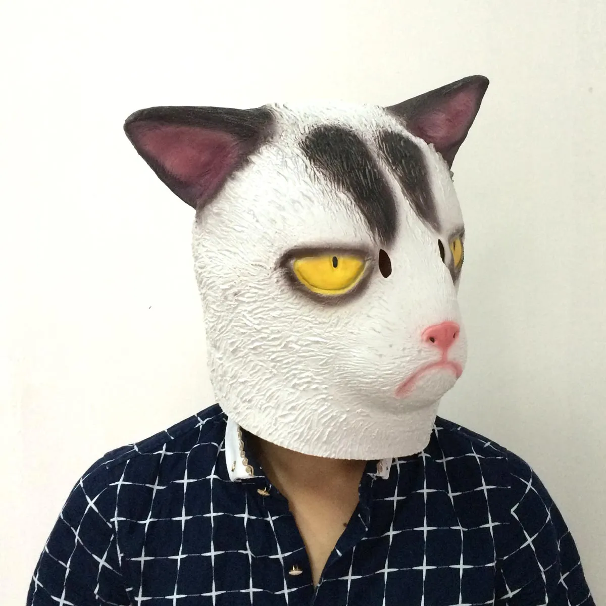 Creepy White Cat Mask Cosplay Angry Cat Mask Halloween Party Masks