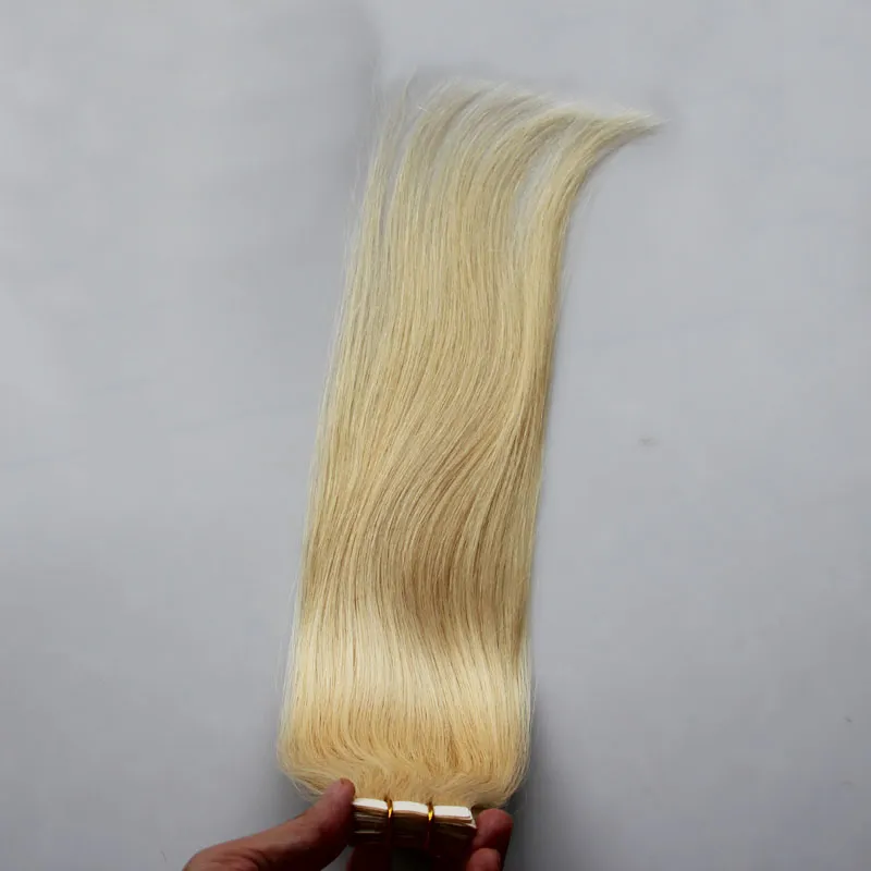 Nastro nelle estensioni dei capelli Capelli biondi umani # 613 Bleach Blonde Straight 30g 40g 50g 60g 70g nastro di estensione dei capelli di trama della pelle