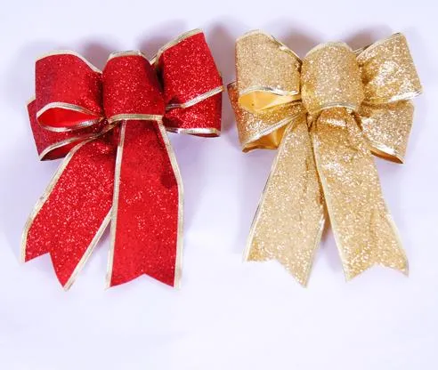 Grote Glitter Boog Kerstboom Decoratie Aanwezig Geschenkdoos DIY Decor Nieuwjaar Bruiloft XMAS Ornamenten Krans Garland Bogen