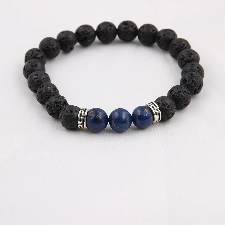 Natural Black Lava Stone Bracelets Chakra Healing Balance Beads Bracelet for Men Women Stretch Yoga Jewelry